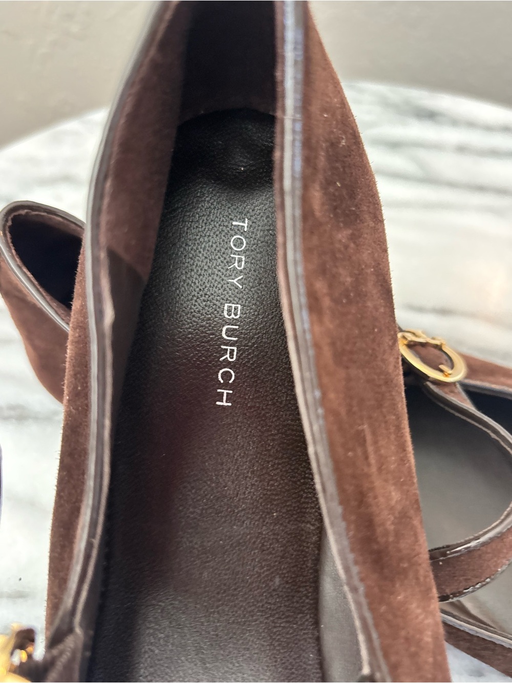 Tory Burch Chocolate Brown Suede Mary Jane Flats - Picture 3 of 12